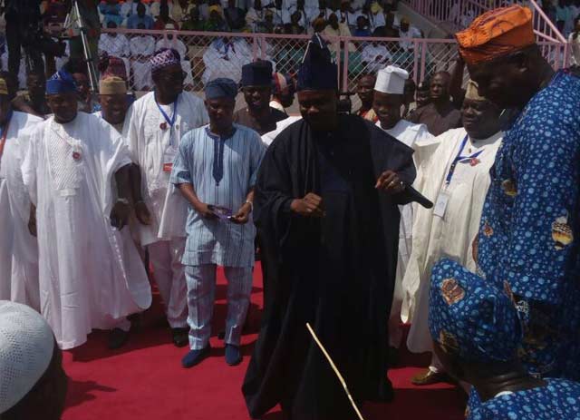 The Ogun State governor, Senator Ibikunle Amosun, arriving at exactly 12.22pm, met by drummers and he could resist dancing to the beats